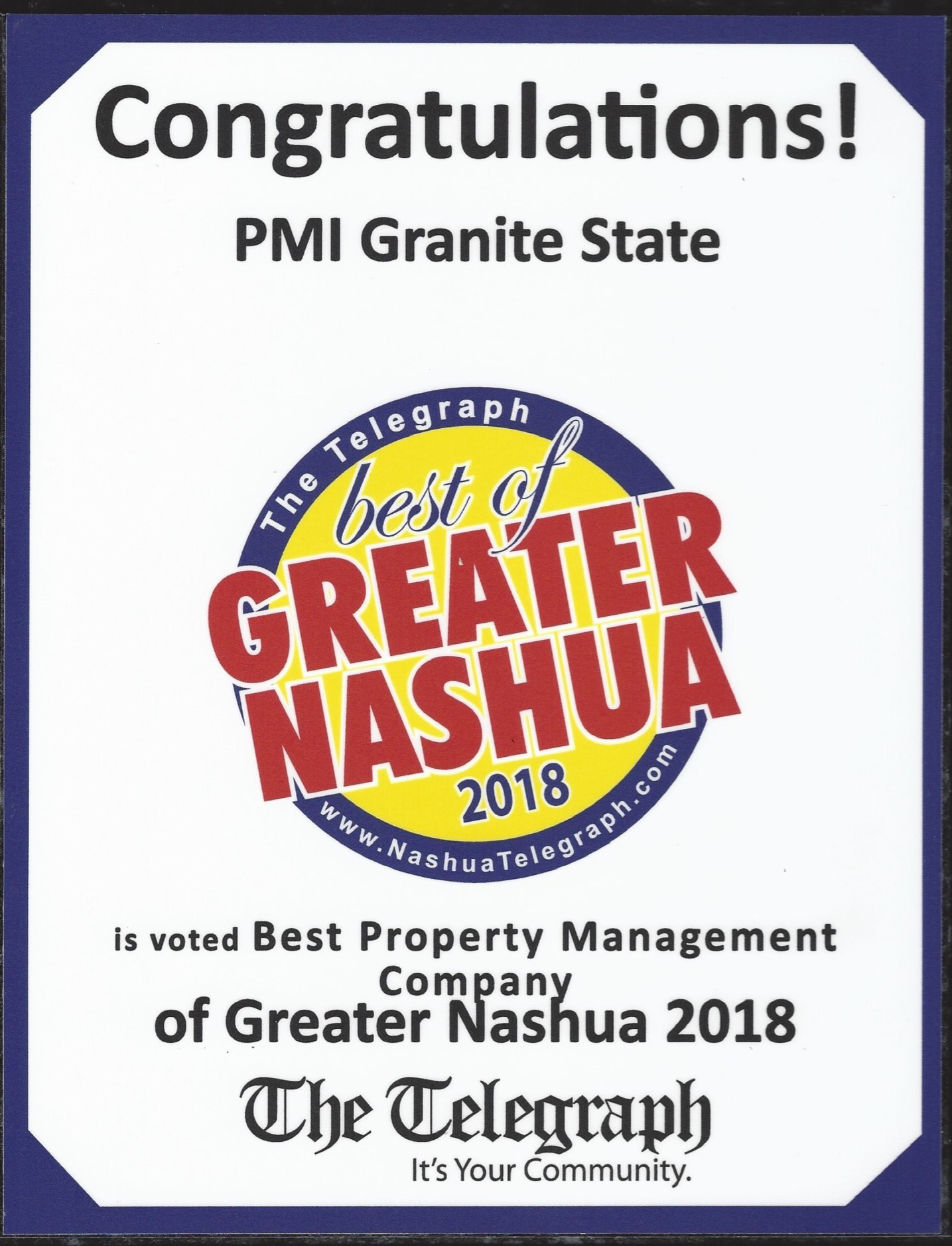 Voted Best Property Management Company of Greater Nashua 2018